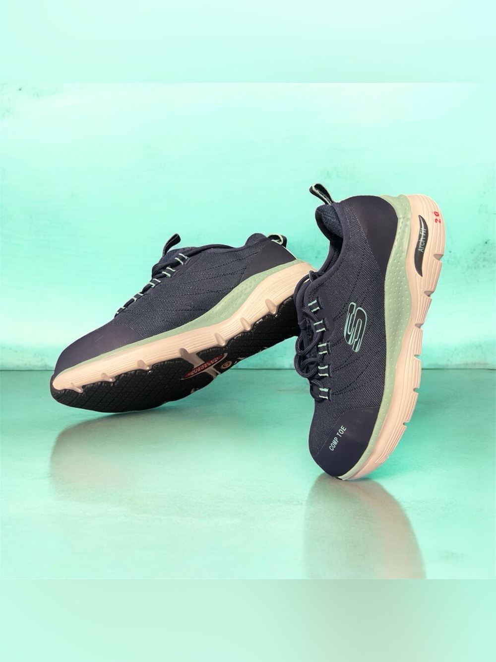 Skechers Women's Navy Sneakers with Mint and Pink Accents